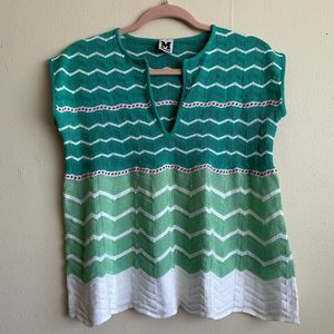 MISSONI Knit Shirt - Green White and Red - Sz 36